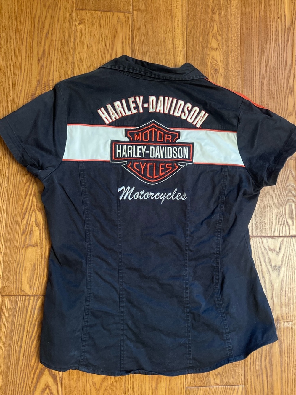 Harley-Davidson Women’s Black Zip Front Shirt Embroidered Motorcycle Logo Size M